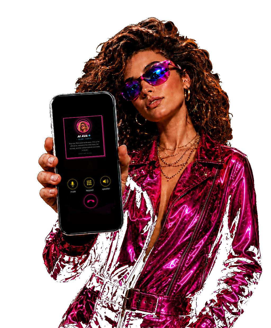 Creator holding her AI Hotline